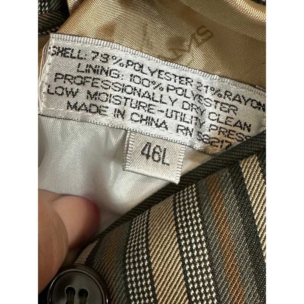 NEW Stacy Adams Blazer Mens 46L Black Tan Plaid Super 100s Long Jacket